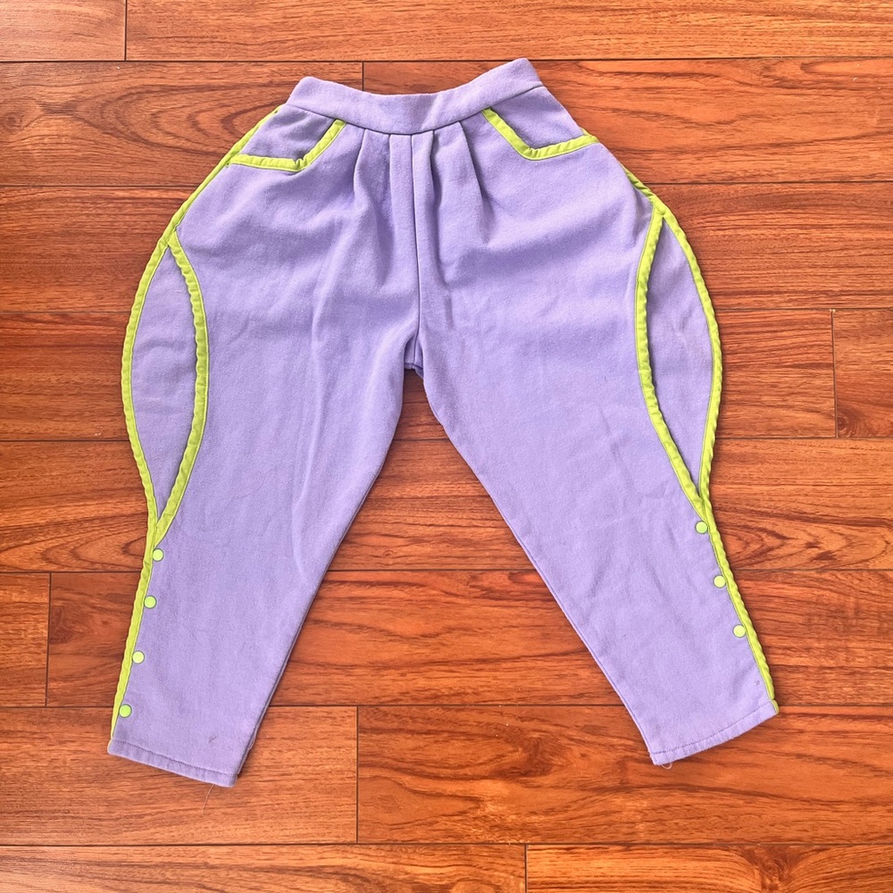Epic Vintage Kids Lavender Balloon Pants with Lime Accents. Neutral Gender.